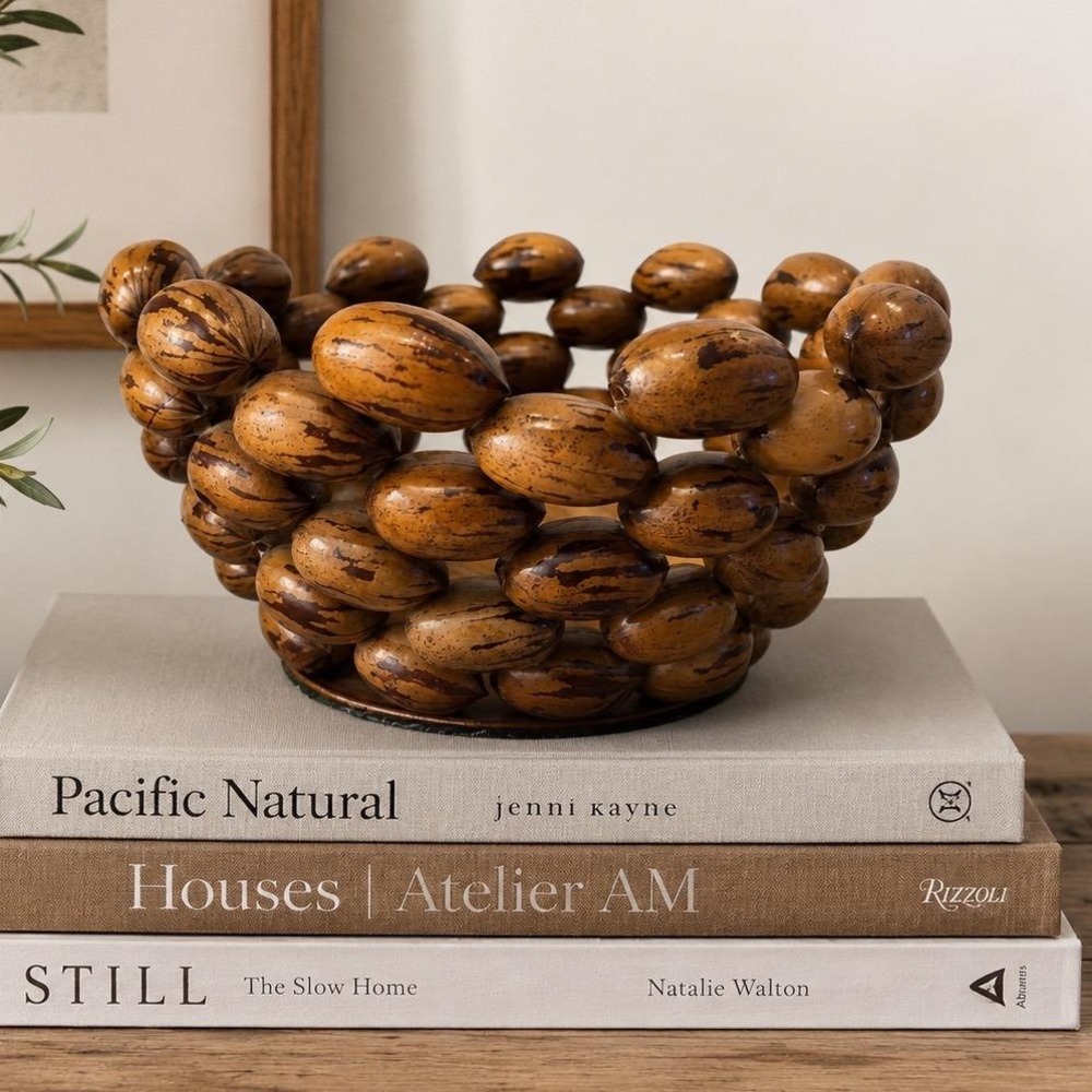 Vintage Texas Hill Country Pecan Nut Bowl Handcrafted Rustic Decor 8.5"
